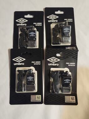 Umbro Pro Series Whistle Set of 4 Coach Ref Sports W/Cord Self Clearing Pea Les